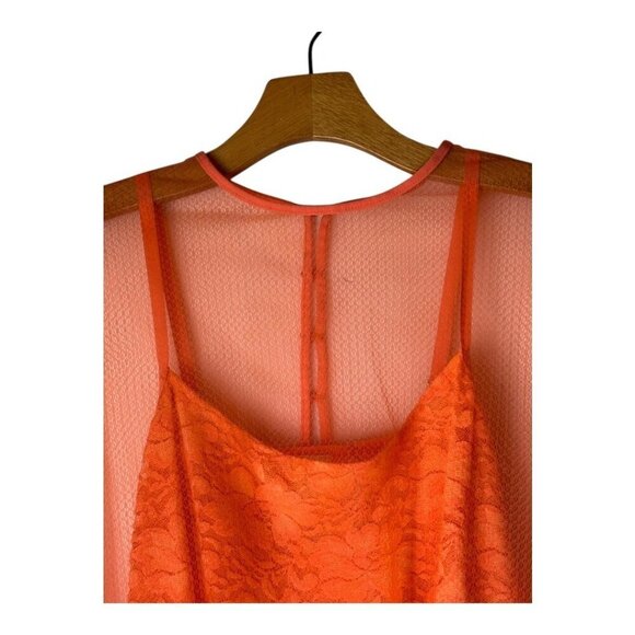 HAH Hot As Hell Bodysuit Women Medium Orange Sheer Lace Mesh Mama Jen - Picture 5 of 12